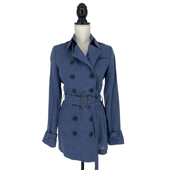 Burberry Brit 100% Linen Short Trench Coat in Blue - Picture 5 of 16